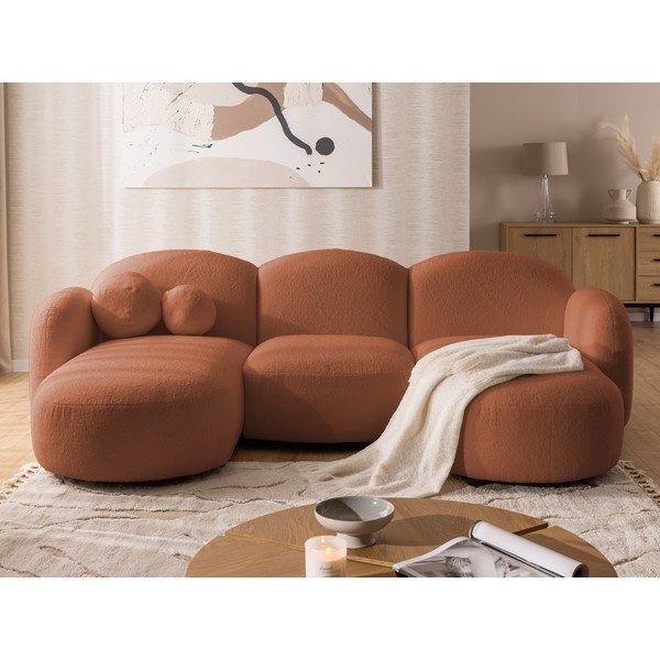 Terrakotta színű buklé sarokkanapé (U alakú)  Orbit – Ropez-image-1