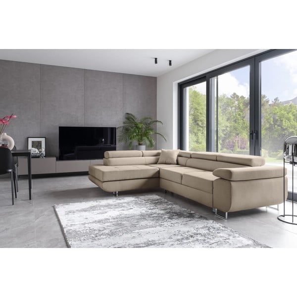 Bézs kinyitható-tárolóhelyes sarokkanapé (bal oldali-L alakú) Anton – ELTAP-image-3