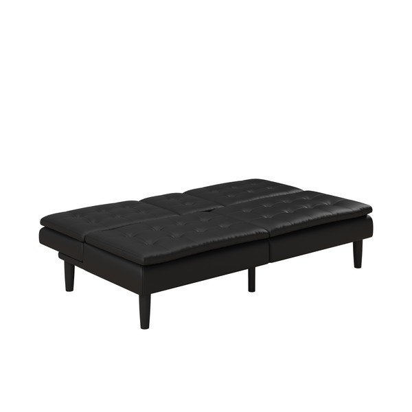 Fekete bőrutánzat kinyitható kanapé 191 cm Maine – Støraa-image-4