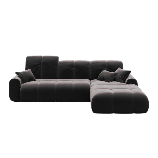 Tous sötétszürke kinyitható bársony sarokkanapé, jobb oldali - devichy