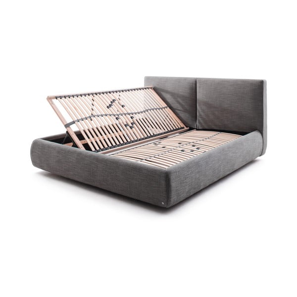 Sötétszürke kárpitozott ágyneműtartós franciaágy ágyráccsal 180x200 cm Atesio – Meise Möbel-image-2