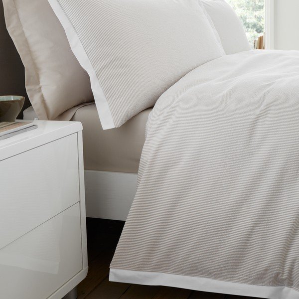 Krémszínű kétszemélyes háromrészes pamut-perkál ágyneműhuzat 200x200 cm Seersucker Woven Stripe – Bianca-image-4