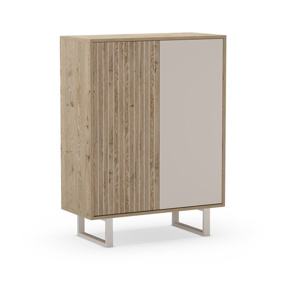 Szürke-natúr színű szekrény tölgyfa dekorral 90x120 cm Millay – Marckeric-image-3