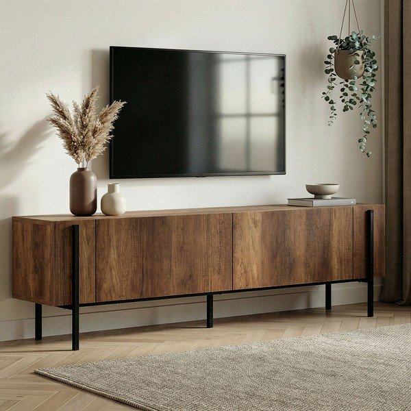 Sötét natúr színű TV-állvány diófa dekorral 180x45x30 cm Nexus – Kalune Design-image-1