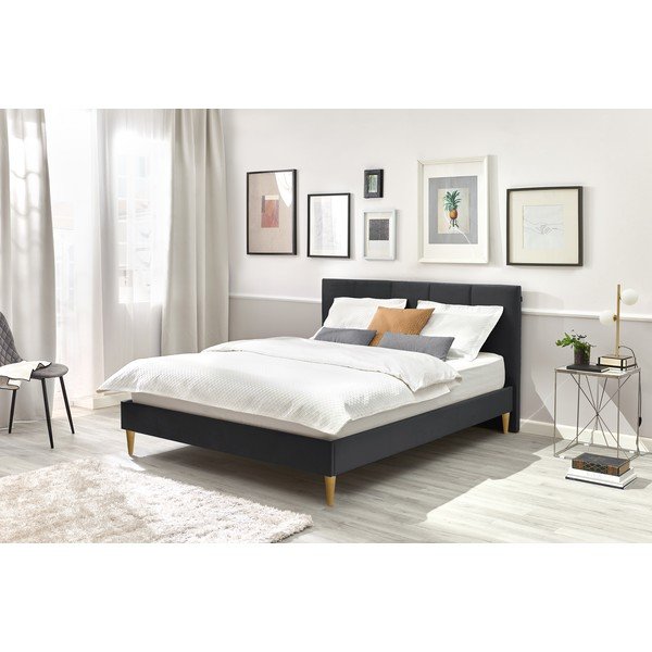 Antracitszürke kárpitozott franciaágy ágyráccsal 180x200 cm Vivara – Bobochic Paris-image-3