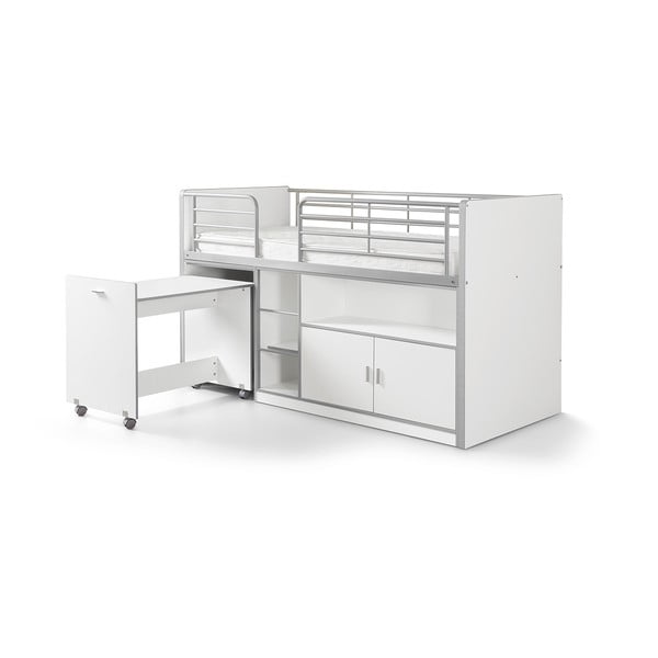 Bonny fehér emeletes ágy kihúzható asztallal és tárolóval, 200 x 90 cm - Vipack