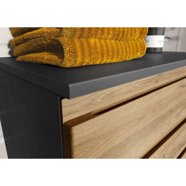 Sötétszürke fürdőszoba szekrény tölgyfa dekorral 60x97 cm Salinas - Germania-image-3