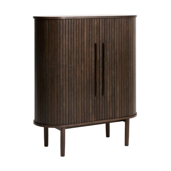 Sötét natúr színű szekrény tolóajtóval, tölgyfa dekorral 100x118x40 cm Meta – Unique Furniture