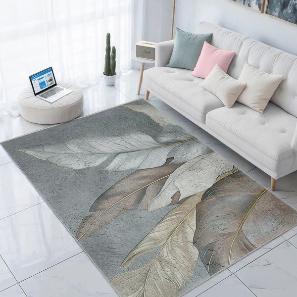 Zöld-szürke mosható szőnyeg 80x150 cm Dusty Leaves – Mila Home-image-1