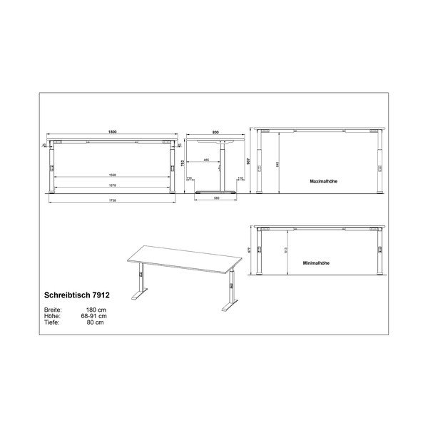 Állítható íróasztal tölgyfa dekoros asztallappal 80x180 cm Downey – Germania-image-3