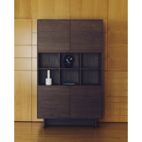 Sötétbarna szekrény diófa dekorral 100x163x40 cm Norlen – Kave Home-image-3