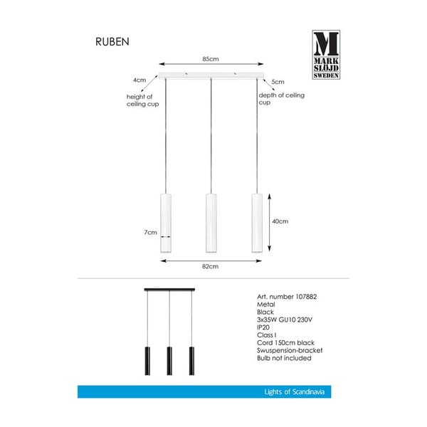 Ruben Pendant 3L fekete függőlámpa - Markslöjd-image-1