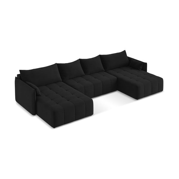 Fekete kinyitható-tárolóhelyes (U alakú) sarokkanapé Moku – Makamii-image-2