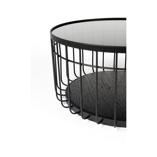 Lance fekete tárolóasztal üveg asztallappal, ø 60 cm - White Label-image-2