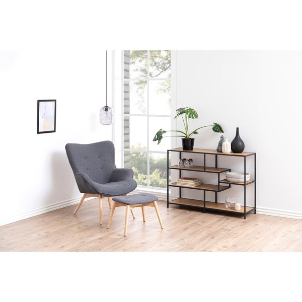 Fekete-natúr színű könyvespolc tölgyfa dekorral 114x78 cm Seaford – Actona-image-1