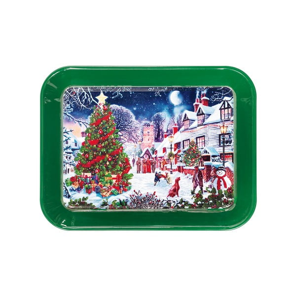 Zöld kínáló tálca karácsonyi mintával, hossz 33,5 cm - Brandani