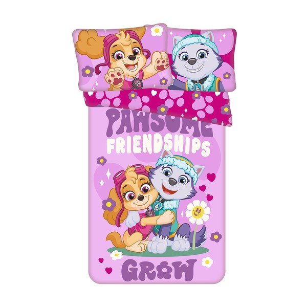 Rózsaszín pamut gyerek ágyneműhuzat babaágyhoz 100x135 cm Paw Patrol "Pawsome friendships grow" – Jerry Fabrics