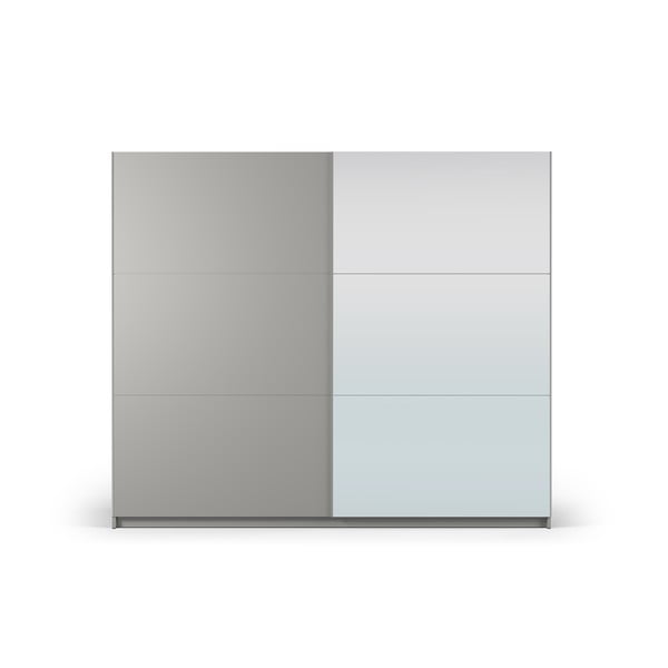 Szürke ruhásszekrény tükörrel és tolóajtókkal 250x215 cm Lisburn - Cosmopolitan Design