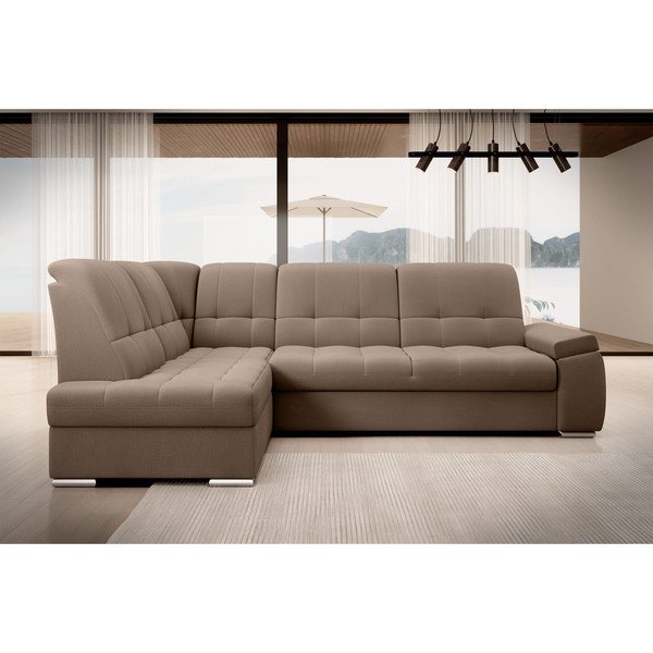 Barna bársony kinyitható-tárolóhelyes sarokkanapé (bal oldali-L alakú) Sado – ELTAP-image-3