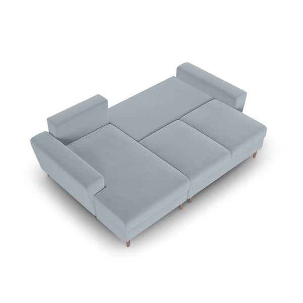 Világoskék bársony kinyitható tárolóhelyes sarokkanapé (bal oldali-heverő résszel) Kyoto – Cosmopolitan Design-image-2