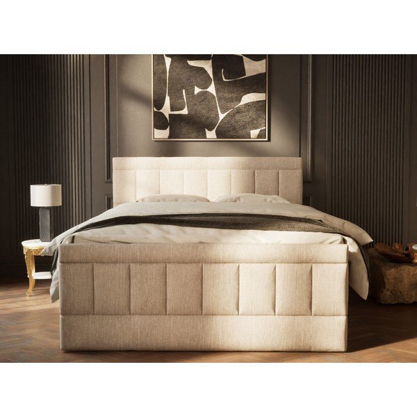 Bézs ágyneműtartós boxspring ágy 160x200 cm Caya – Maison de Rêve-image-4
