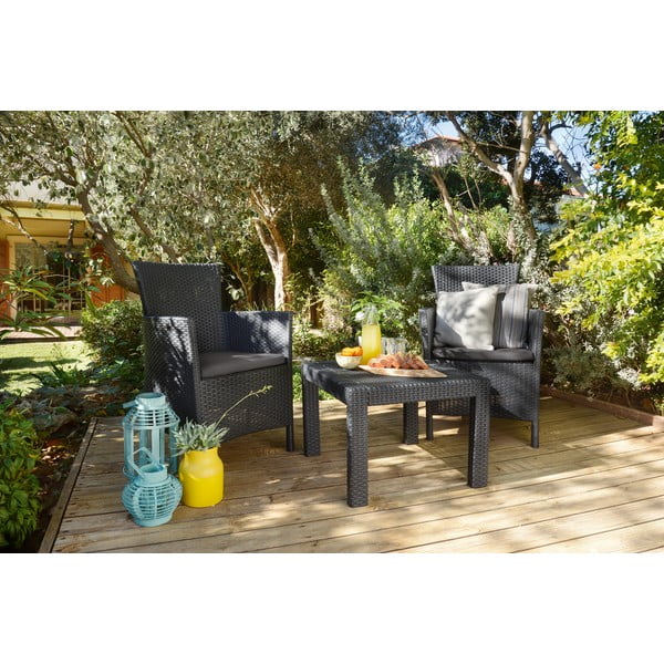 Antracitszürke műrattan kétszemélyes kerti lounge szett Rosario – Keter-image-3