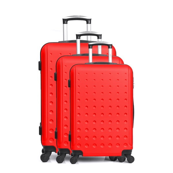 Taurus 3 db-os piros gurulós bőrönd szett - Hero