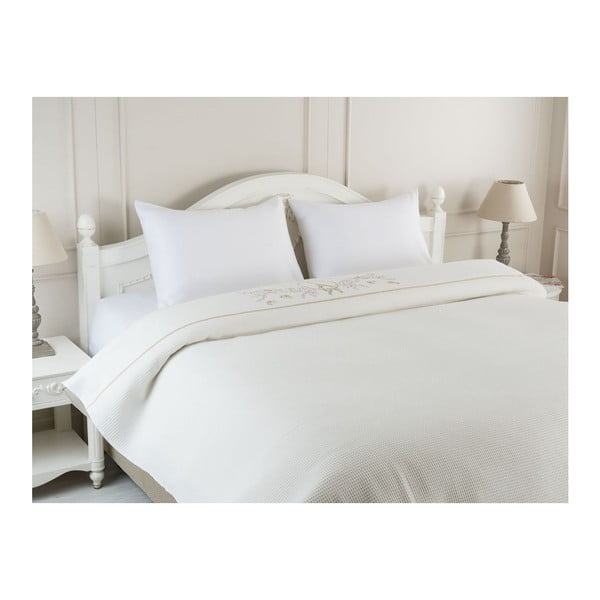 Dahlia krémfehér pamut ágytakaró kétszemélyes ágyra, 200 x 220 cm - Madame Coco