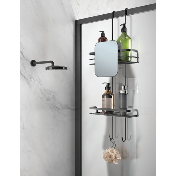 Matt fekete függő acél fürdőszobai polc Lava – Metaltex-image-1