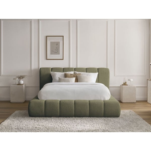 Zöld kárpitozott ágyneműtartós franciaágy ágyráccsal 160x200 cm Denali – Bobochic Paris-image-1