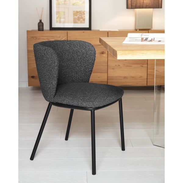 Fekete kárpitozott étkezőfotel Ciselia – Kave Home-image-1
