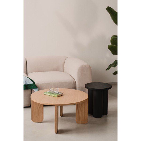 Fekete kerek dohányzóasztal tölgyfa dekoros asztallappal ø 75 cm Kuvu – noo.ma-image-3