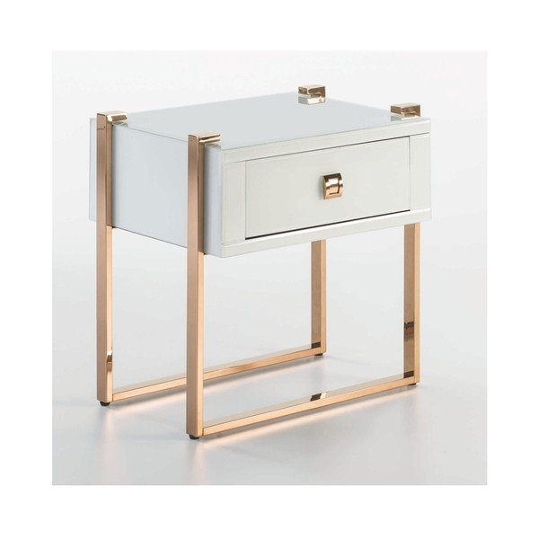 Fehér éjjeli szekrény roséarany részletekkel - Thai Natura-image-1