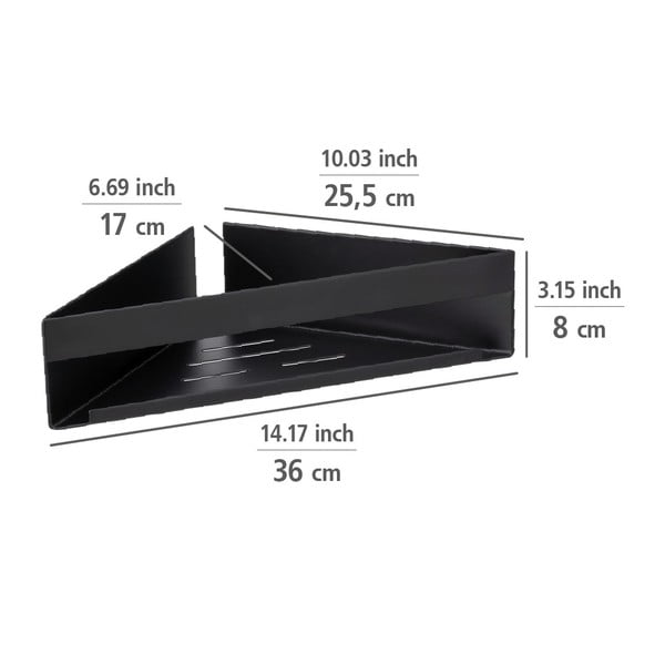 Matt fekete öntapadós rozsdamentes acél fürdőszobai sarokpolc Genova – Wenko-image-2