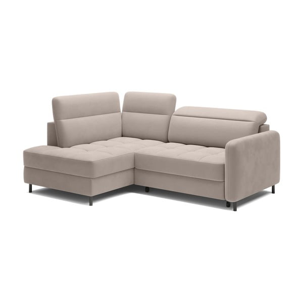 Világosbarna bársony kinyitható-tárolóhelyes sarokkanapé (bal oldali-L alakú) Barea – ELTAP-image-2