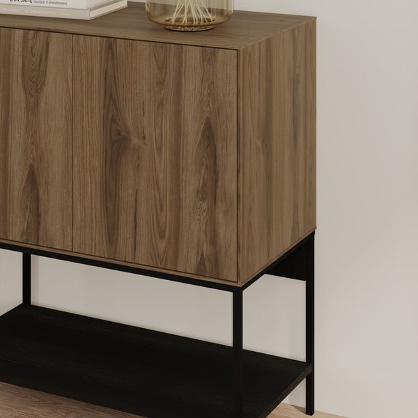 Fekete-natúr színű szekrény tölgyfa dekorral 80x90x40 cm Amira – Marckeric-image-4