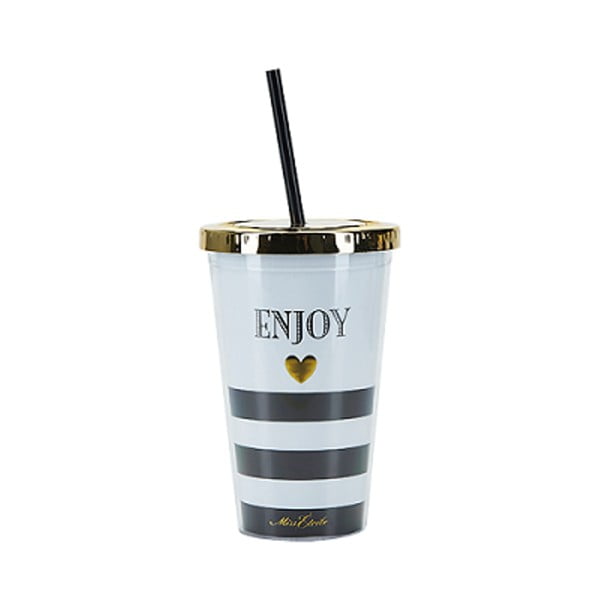 Enjoy Stripes fedeles pohár szívószállal, Ø 10 cm - Miss Étoile