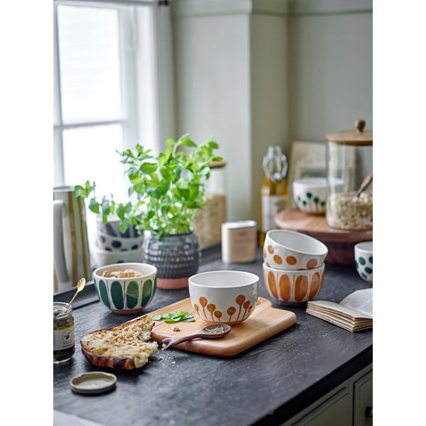 Fehér-kék kőedény tálka szett 3 db-os 500 ml Linora – Bloomingville-image-2