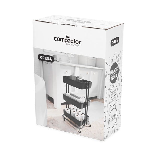 Fekete műanyag gurulós polcos állvány 43x36 cm Grena – Compactor-image-4