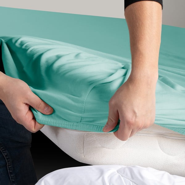 Türkiz gumis jersey lepedő 160x200 cm Amber – Restilo-image-3