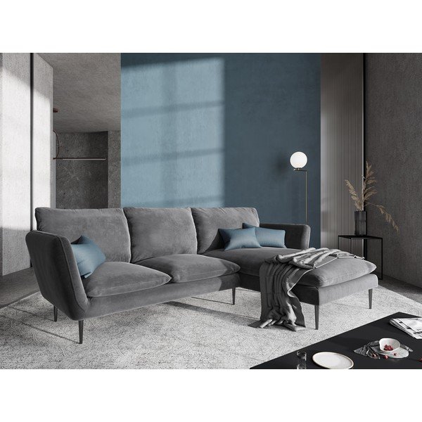 Acacia világosszürke bársony sarokkanapé, jobb oldalas - Mazzini Sofas-image-1