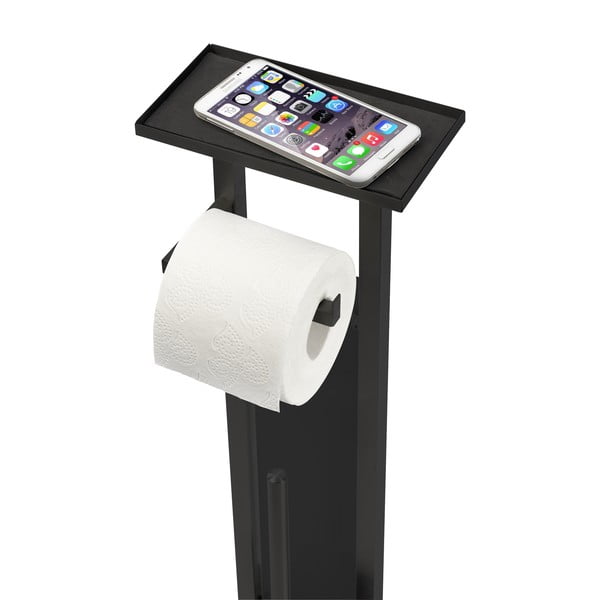 Fekete rozsdamentes acél WC-papír tartó állvány kefével Debar – Wenko-image-2