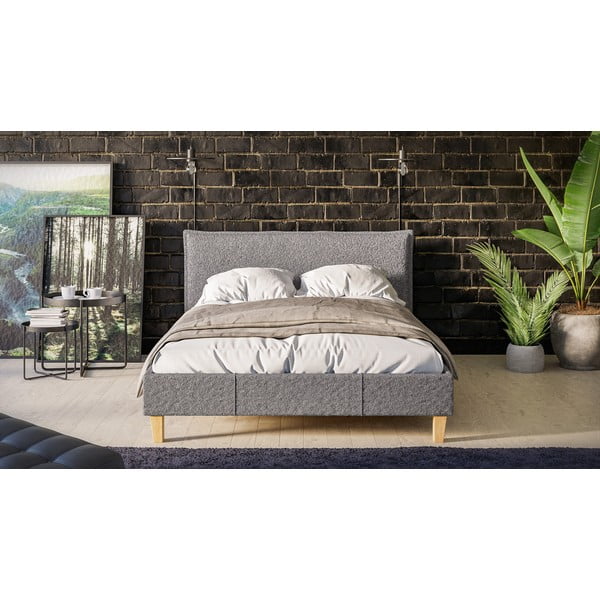 Szürke kárpitozott franciaágy ágyráccsal 140x200 cm Tina – Ropez-image-1