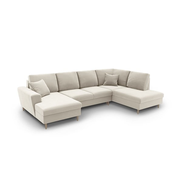 Bézs bársony kinyitható tárolóhelyes sarokkanapé (jobb oldali-U alakú) Kyoto – Cosmopolitan Design-image-1