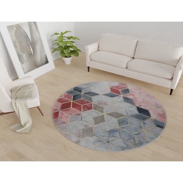 Rózsaszín-világosszürke mosható kerek szőnyeg ø 100 cm – Vitaus-image-1