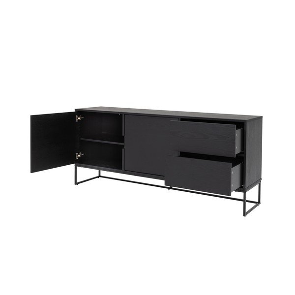 Fekete alacsony komód kőrisfa dekorral 176x76 cm Lipp - Tenzo-image-4