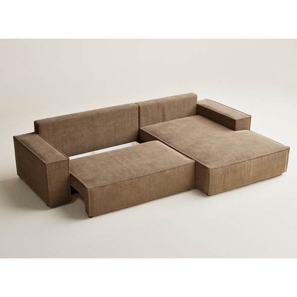 Világosbarna zsenília kinyitható-tárolóhelyes sarokkanapé (jobb oldali-heverő résszel) Maze – Maison de Rêve-image-3