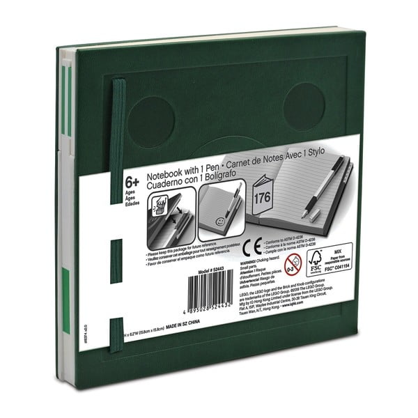 Palackzöld négyszögletes jegyzetfüzet zselés tollal, 15,9 x 15,9 cm - LEGO®-image-2