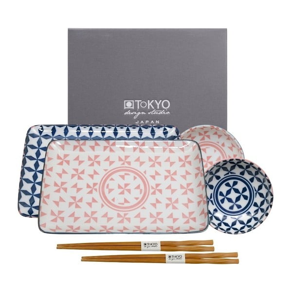 Geo Eclectic rózsaszín-kék sushi szett - Tokyo Design Studio
