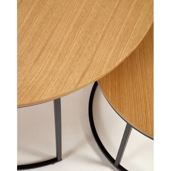 Kerek dohányzóasztal szett tölgyfa dekoros asztallappal, 2 db-os ø 80 cm Yona - Kave Home-image-3